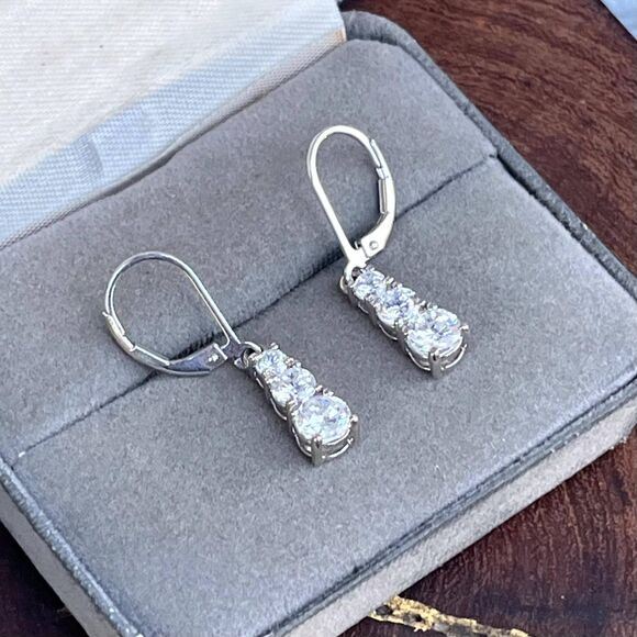 Vintage Cubic Zirconia Dangle Earrings 925 Sterling Wedding Jewelry - Picture 4 of 8